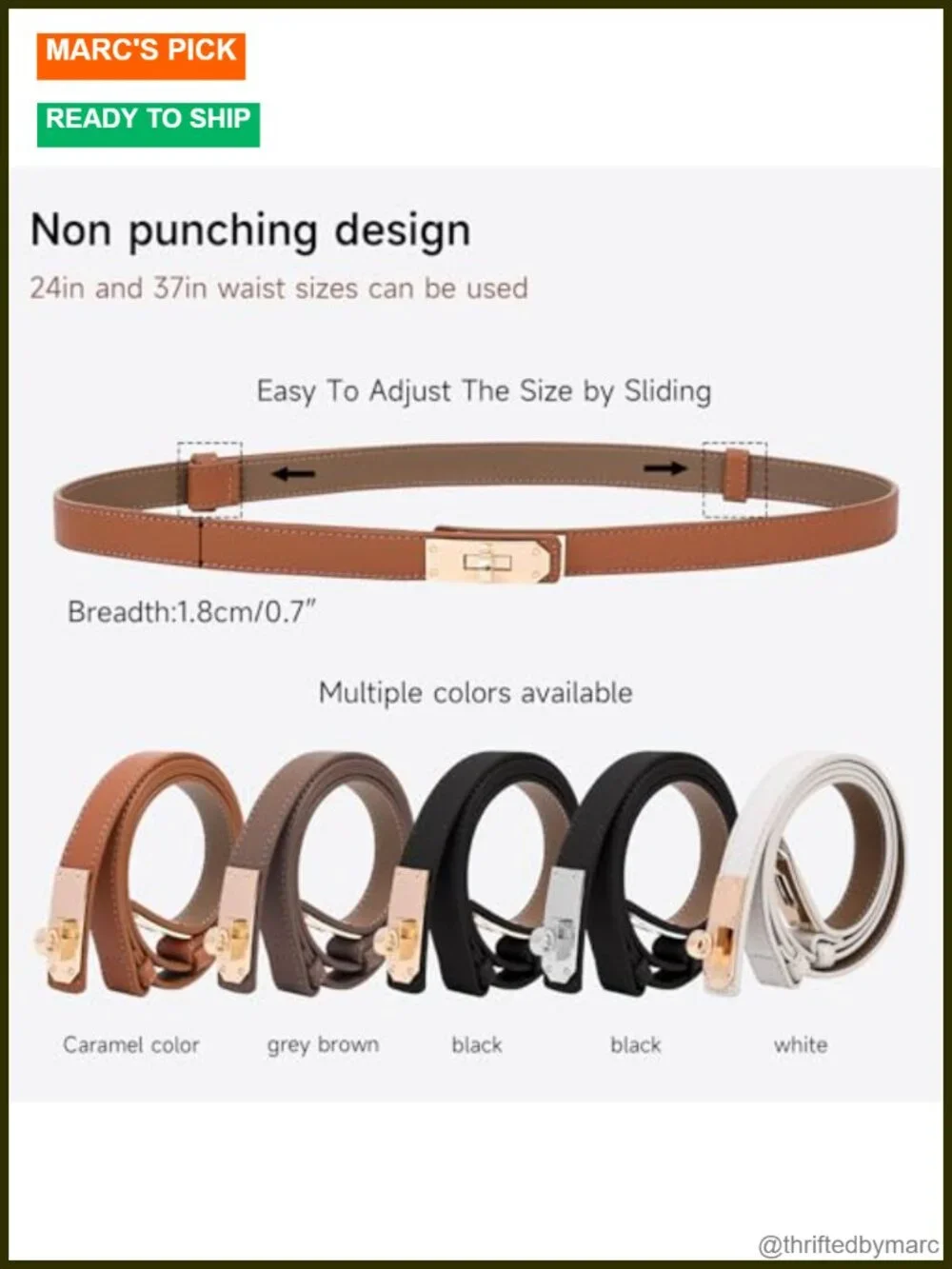 Genuine Leather Thin Belt with Turn Lock Buckle for Dresses & Pants